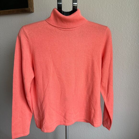 Charter Club 2 Ply 100% Cashmere Long Sleeve Turtleneck Coral Pink Sweater L - Picture 1 of 3